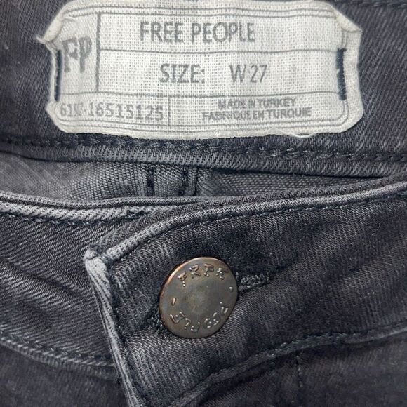 Free People Womens Great Heights Frayed Distressed Crop Skinny Jeans Black Sz 27 - Picture 7 of 11